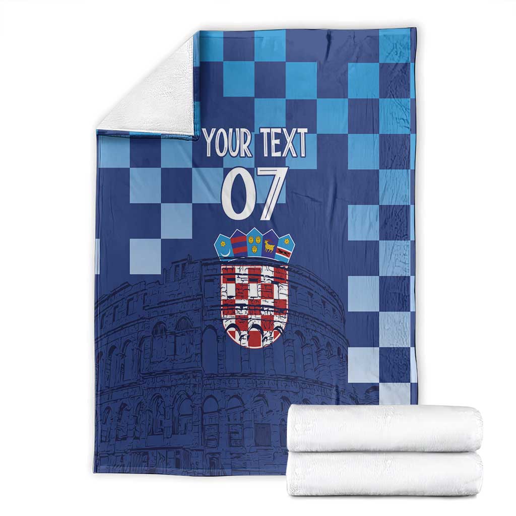 Croatia Football 2025 Custom Blanket Blue Hrvatska Kockasti - Pula Arena