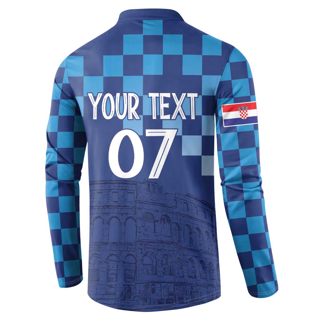 Croatia Football 2025 Custom Button Sweatshirt Blue Hrvatska Kockasti - Pula Arena