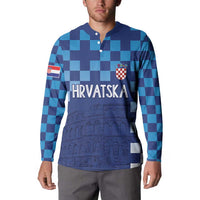 Croatia Football 2025 Custom Button Sweatshirt Blue Hrvatska Kockasti - Pula Arena