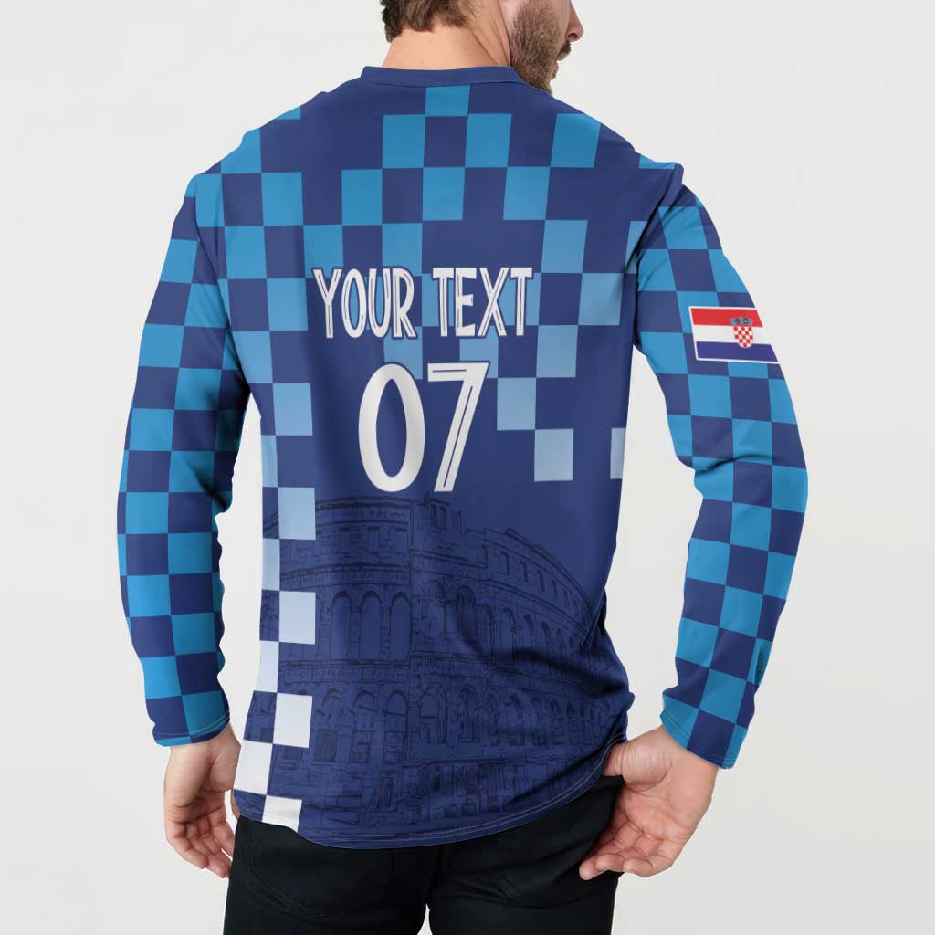 Croatia Football 2025 Custom Button Sweatshirt Blue Hrvatska Kockasti - Pula Arena