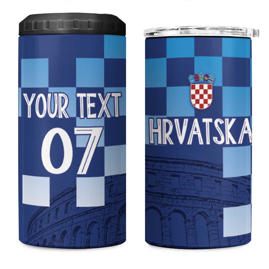 Croatia Football 2025 Custom 4 in 1 Can Cooler Tumbler Blue Hrvatska Kockasti - Pula Arena