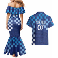 Croatia Football 2025 Custom Couples Matching Mermaid Dress and Hawaiian Shirt Blue Hrvatska Kockasti - Pula Arena