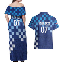 Croatia Football 2025 Custom Couples Matching Off Shoulder Maxi Dress and Hawaiian Shirt Blue Hrvatska Kockasti - Pula Arena