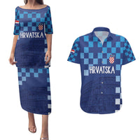Croatia Football 2025 Custom Couples Matching Puletasi and Hawaiian Shirt Blue Hrvatska Kockasti - Pula Arena