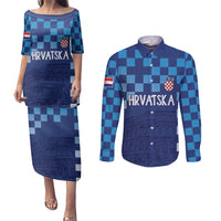 Croatia Football 2025 Custom Couples Matching Puletasi and Long Sleeve Button Shirt Blue Hrvatska Kockasti - Pula Arena