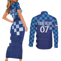Croatia Football 2025 Custom Couples Matching Short Sleeve Bodycon Dress and Long Sleeve Button Shirt Blue Hrvatska Kockasti - Pula Arena