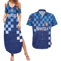 Croatia Football 2025 Custom Couples Matching Summer Maxi Dress and Hawaiian Shirt Blue Hrvatska Kockasti - Pula Arena