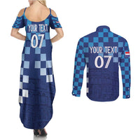 Croatia Football 2025 Custom Couples Matching Summer Maxi Dress and Long Sleeve Button Shirt Blue Hrvatska Kockasti - Pula Arena