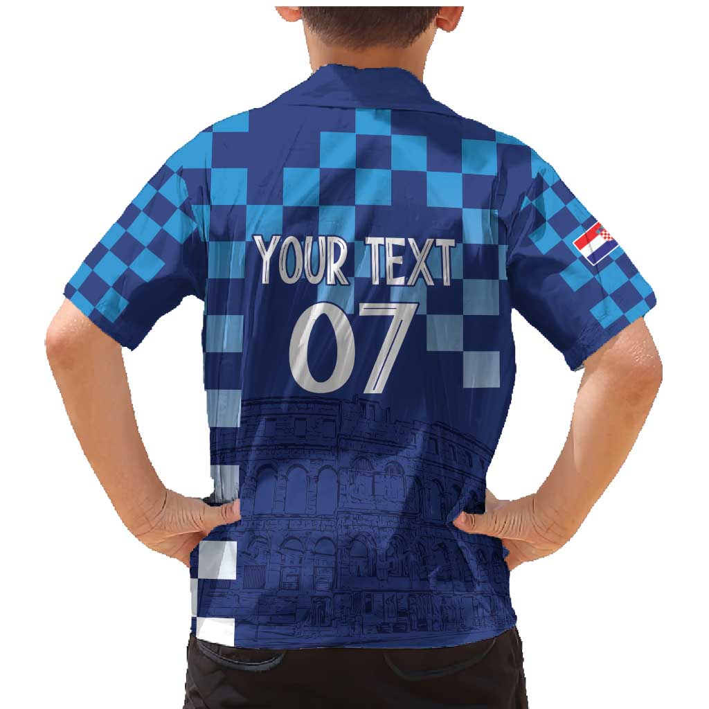 Croatia Football 2025 Custom Family Matching Mermaid Dress and Hawaiian Shirt Blue Hrvatska Kockasti - Pula Arena