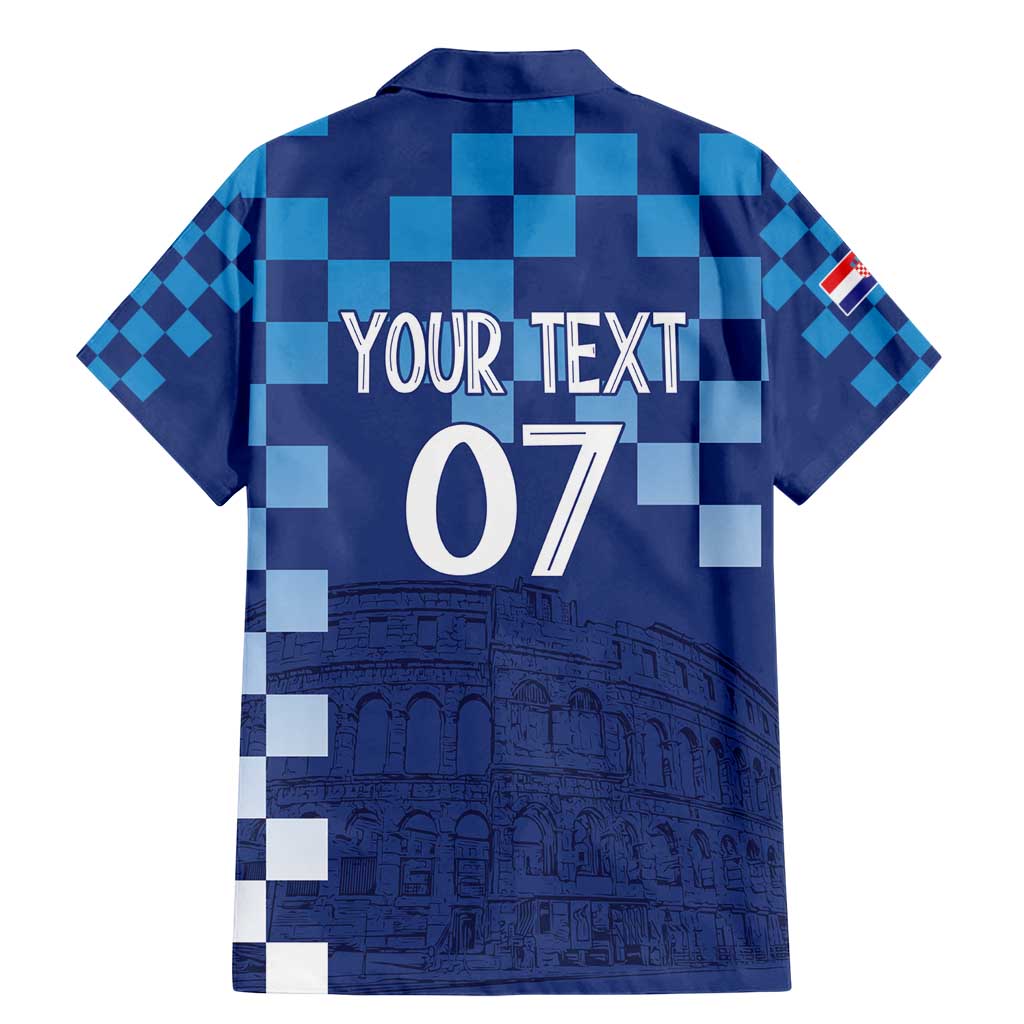 Croatia Football 2025 Custom Family Matching Mermaid Dress and Hawaiian Shirt Blue Hrvatska Kockasti - Pula Arena
