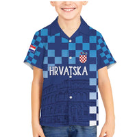 Croatia Football 2025 Custom Family Matching Mermaid Dress and Hawaiian Shirt Blue Hrvatska Kockasti - Pula Arena