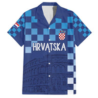 Croatia Football 2025 Custom Family Matching Off The Shoulder Long Sleeve Dress and Hawaiian Shirt Blue Hrvatska Kockasti - Pula Arena