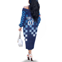 Croatia Football 2025 Custom Family Matching Off The Shoulder Long Sleeve Dress and Hawaiian Shirt Blue Hrvatska Kockasti - Pula Arena