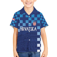Croatia Football 2025 Custom Family Matching Off The Shoulder Long Sleeve Dress and Hawaiian Shirt Blue Hrvatska Kockasti - Pula Arena