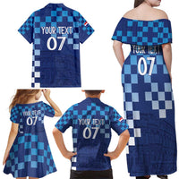 Croatia Football 2025 Custom Family Matching Off Shoulder Maxi Dress and Hawaiian Shirt Blue Hrvatska Kockasti - Pula Arena