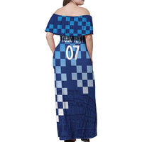 Croatia Football 2025 Custom Family Matching Off Shoulder Maxi Dress and Hawaiian Shirt Blue Hrvatska Kockasti - Pula Arena