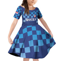 Croatia Football 2025 Custom Family Matching Off Shoulder Short Dress and Hawaiian Shirt Blue Hrvatska Kockasti - Pula Arena