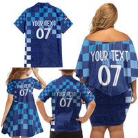 Croatia Football 2025 Custom Family Matching Off Shoulder Short Dress and Hawaiian Shirt Blue Hrvatska Kockasti - Pula Arena