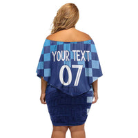Croatia Football 2025 Custom Family Matching Off Shoulder Short Dress and Hawaiian Shirt Blue Hrvatska Kockasti - Pula Arena
