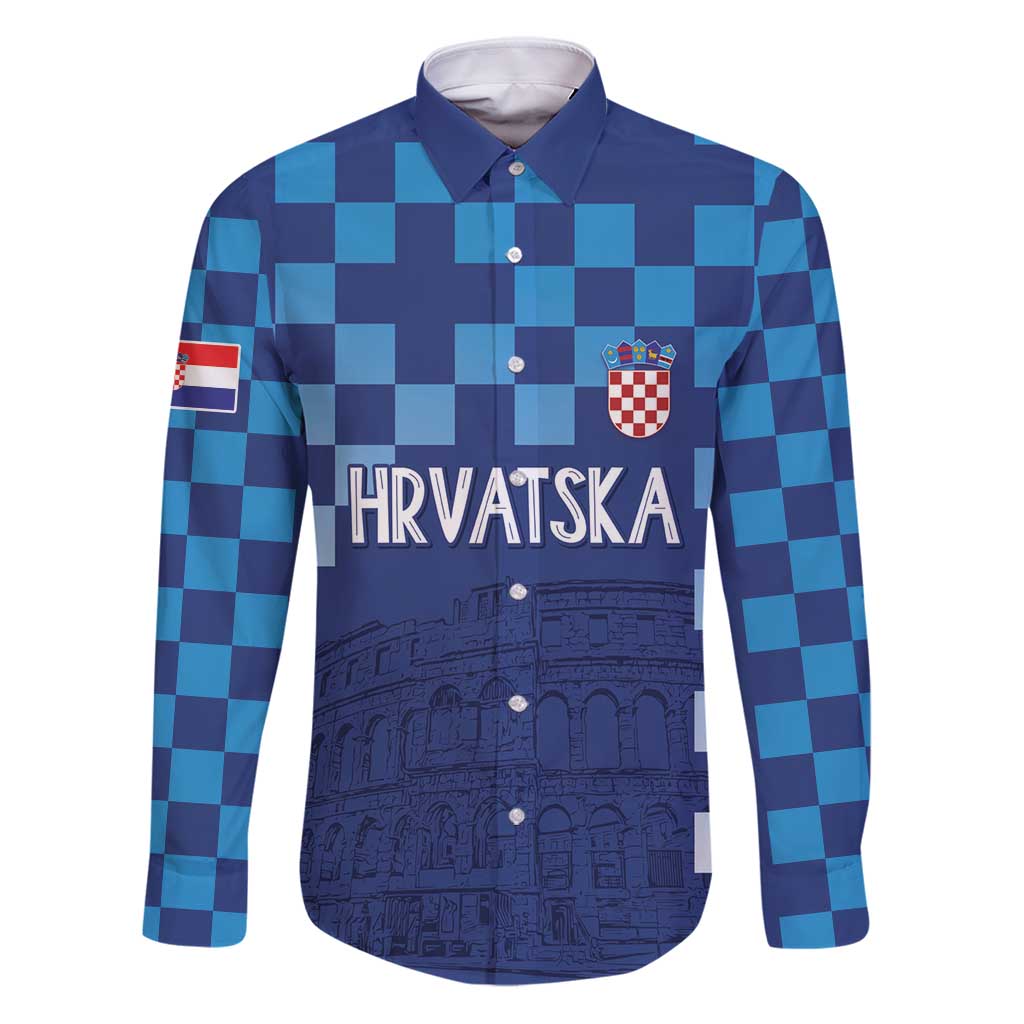 Croatia Football 2025 Custom Family Matching Puletasi and Hawaiian Shirt Blue Hrvatska Kockasti - Pula Arena