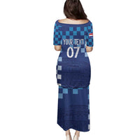 Croatia Football 2025 Custom Family Matching Puletasi and Hawaiian Shirt Blue Hrvatska Kockasti - Pula Arena