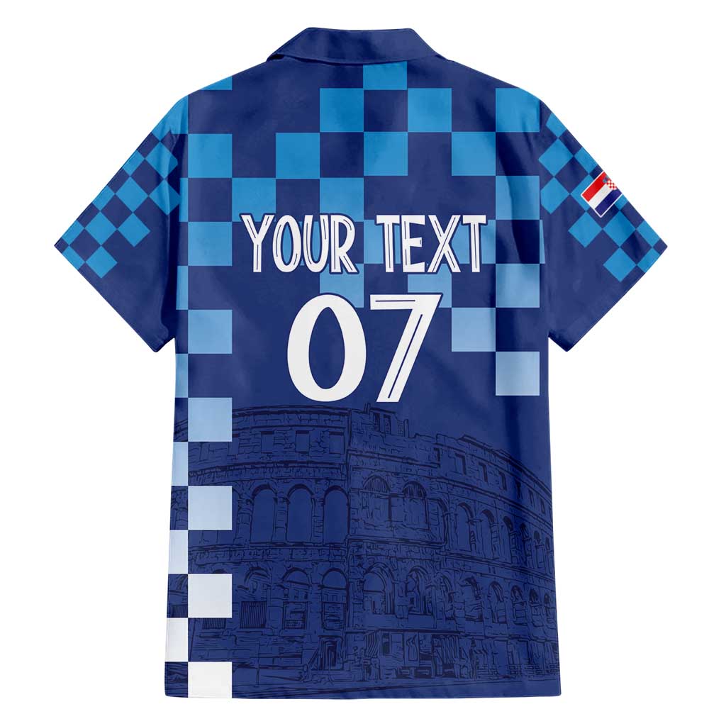 Croatia Football 2025 Custom Family Matching Short Sleeve Bodycon Dress and Hawaiian Shirt Blue Hrvatska Kockasti - Pula Arena