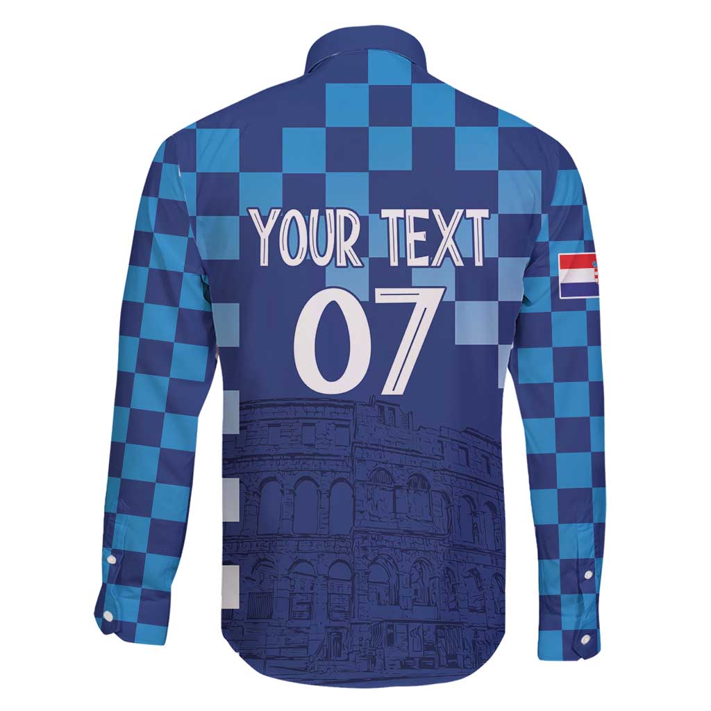 Croatia Football 2025 Custom Family Matching Short Sleeve Bodycon Dress and Hawaiian Shirt Blue Hrvatska Kockasti - Pula Arena