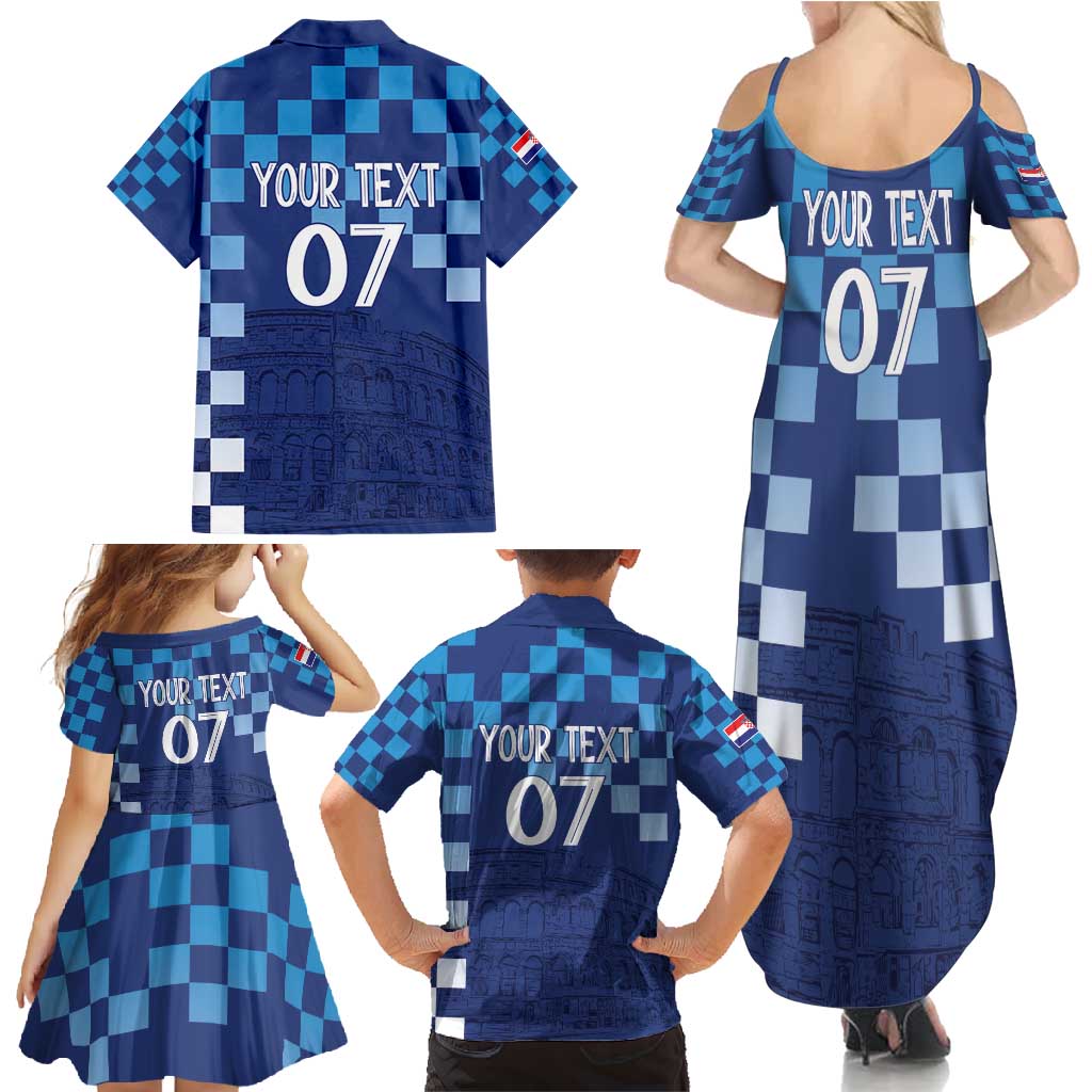 Croatia Football 2025 Custom Family Matching Summer Maxi Dress and Hawaiian Shirt Blue Hrvatska Kockasti - Pula Arena