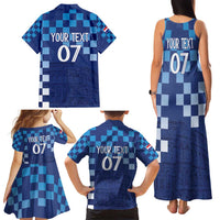 Croatia Football 2025 Custom Family Matching Tank Maxi Dress and Hawaiian Shirt Blue Hrvatska Kockasti - Pula Arena