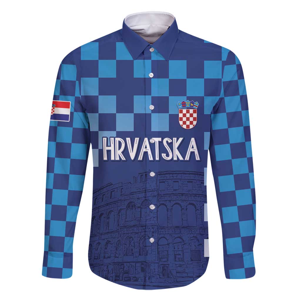 Croatia Football 2025 Custom Family Matching Tank Maxi Dress and Hawaiian Shirt Blue Hrvatska Kockasti - Pula Arena