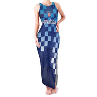 Croatia Football 2025 Custom Family Matching Tank Maxi Dress and Hawaiian Shirt Blue Hrvatska Kockasti - Pula Arena