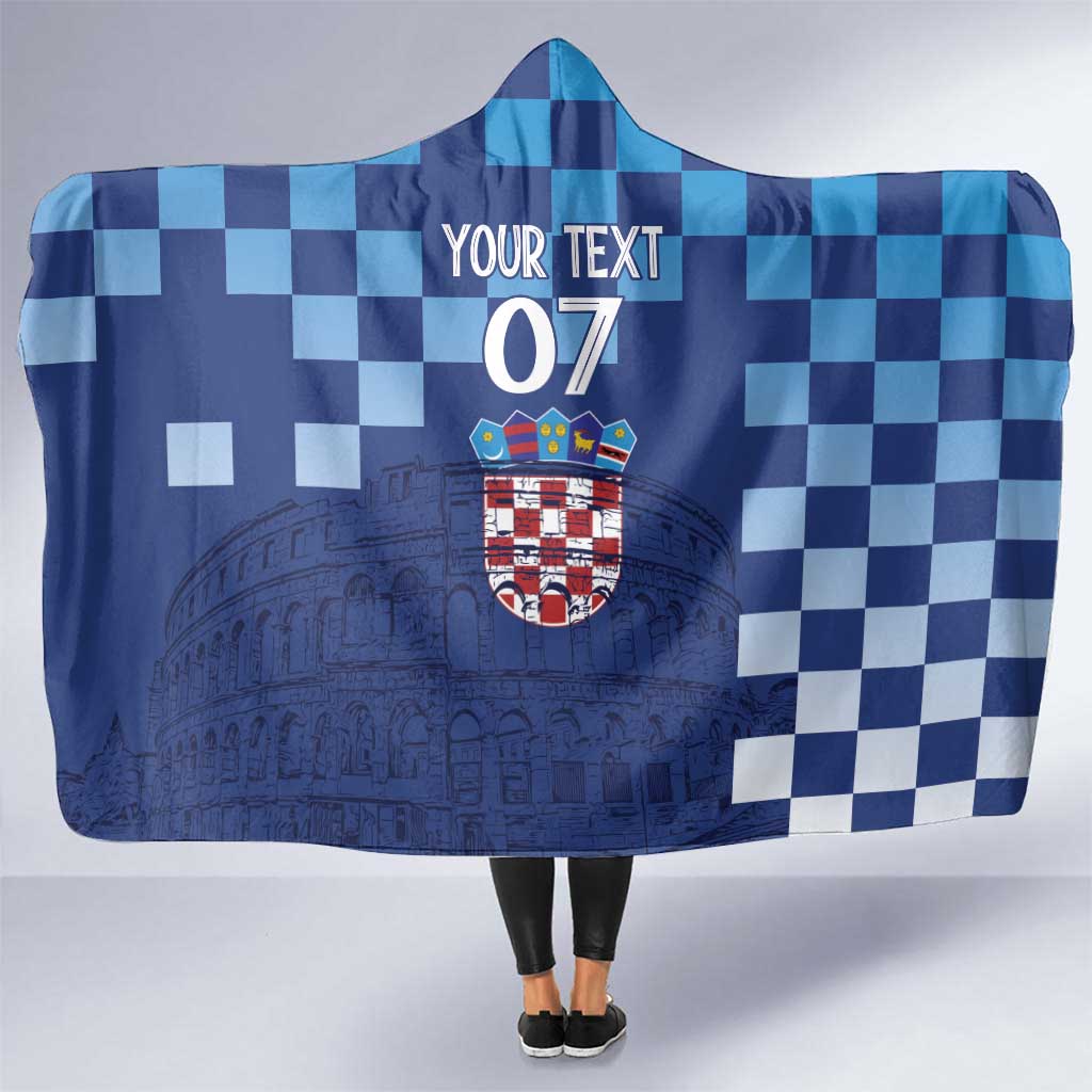 Croatia Football 2025 Custom Hooded Blanket Blue Hrvatska Kockasti - Pula Arena