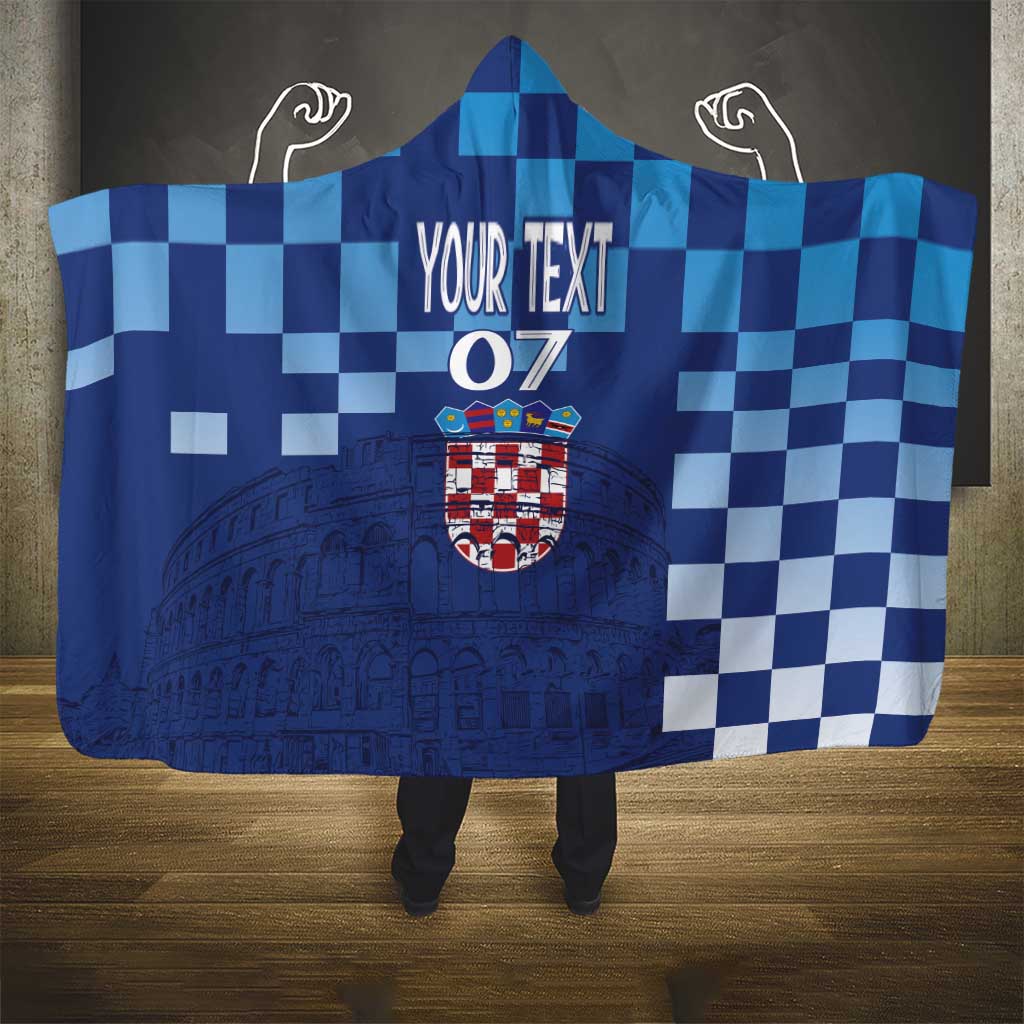 Croatia Football 2025 Custom Hooded Blanket Blue Hrvatska Kockasti - Pula Arena