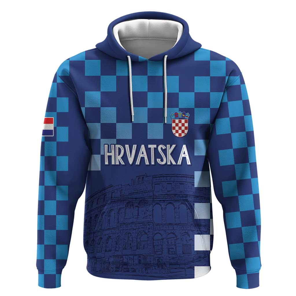 Croatia Football 2025 Custom Hoodie Blue Hrvatska Kockasti - Pula Arena
