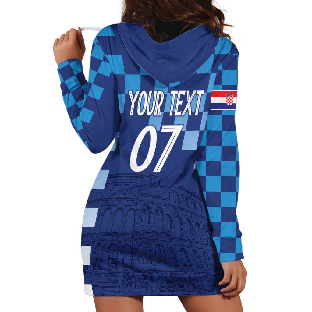 Croatia Football 2025 Custom Hoodie Dress Blue Hrvatska Kockasti - Pula Arena