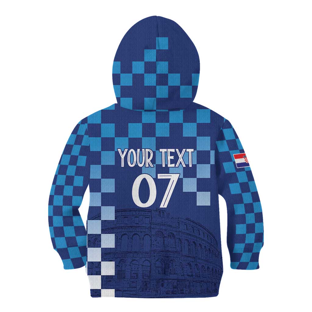 Croatia Football 2025 Custom Kid Hoodie Blue Hrvatska Kockasti - Pula Arena
