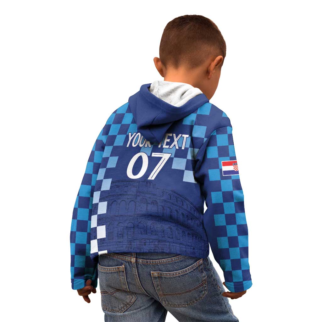 Croatia Football 2025 Custom Kid Hoodie Blue Hrvatska Kockasti - Pula Arena