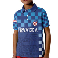 Croatia Football 2025 Custom Kid Polo Shirt Blue Hrvatska Kockasti - Pula Arena