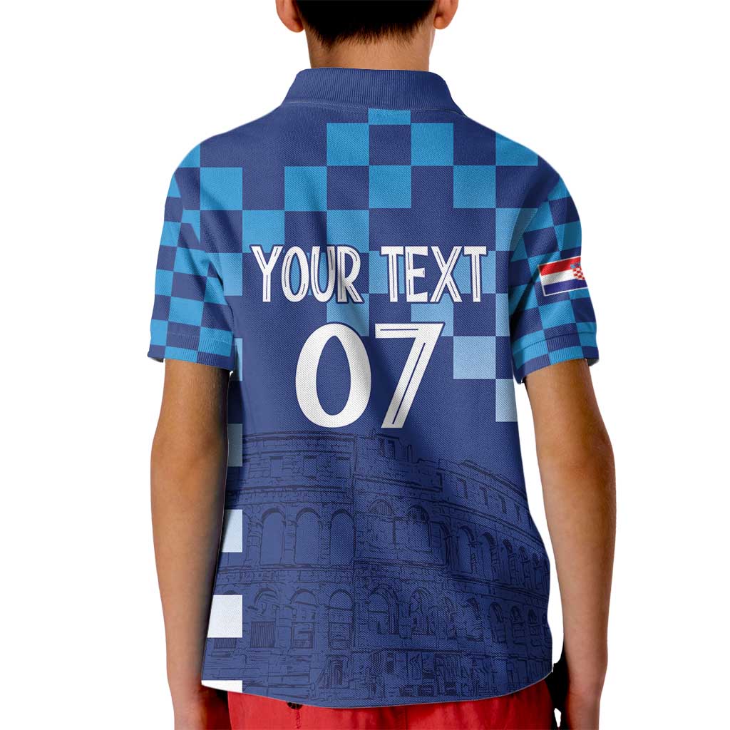 Croatia Football 2025 Custom Kid Polo Shirt Blue Hrvatska Kockasti - Pula Arena