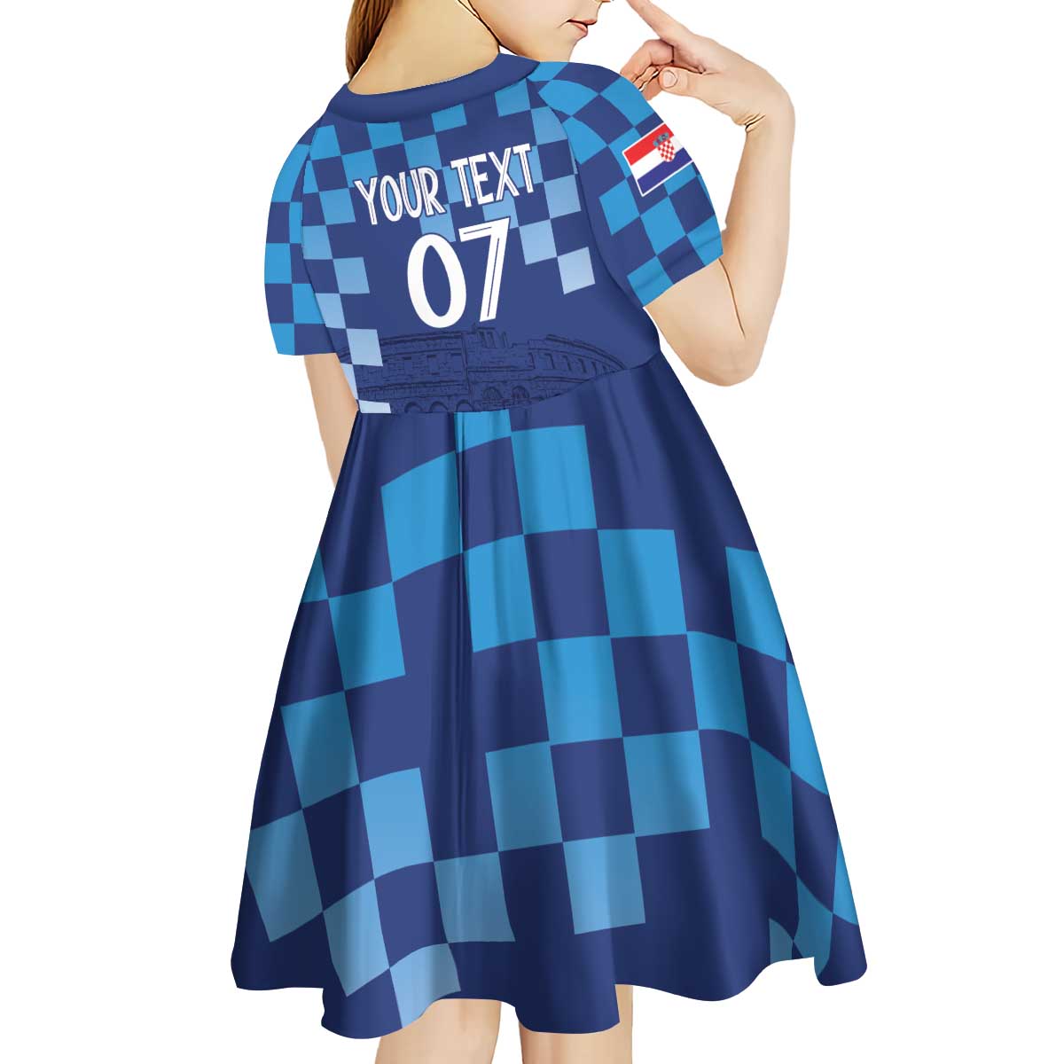 Croatia Football 2025 Custom Kid Short Sleeve Dress Blue Hrvatska Kockasti - Pula Arena