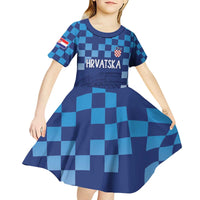 Croatia Football 2025 Custom Kid Short Sleeve Dress Blue Hrvatska Kockasti - Pula Arena