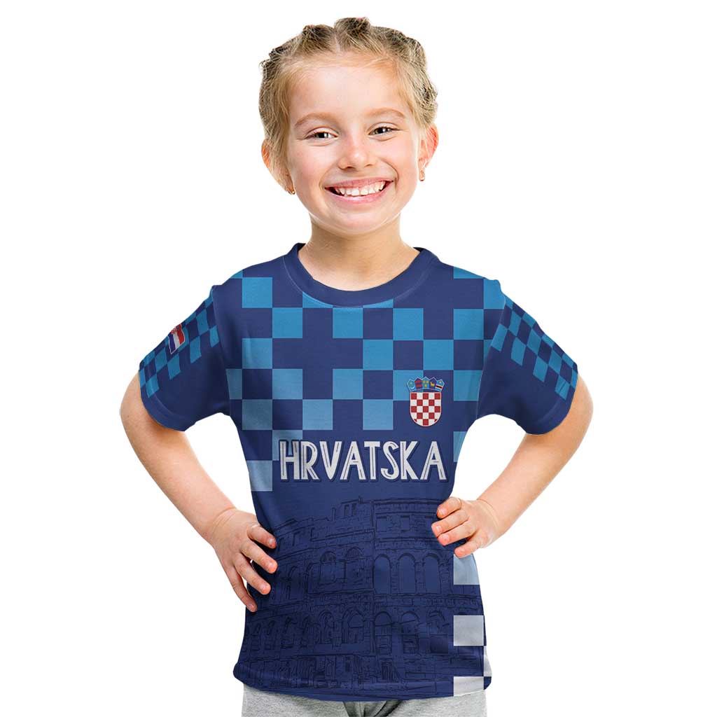 Croatia Football 2025 Custom Kid T Shirt Blue Hrvatska Kockasti - Pula Arena