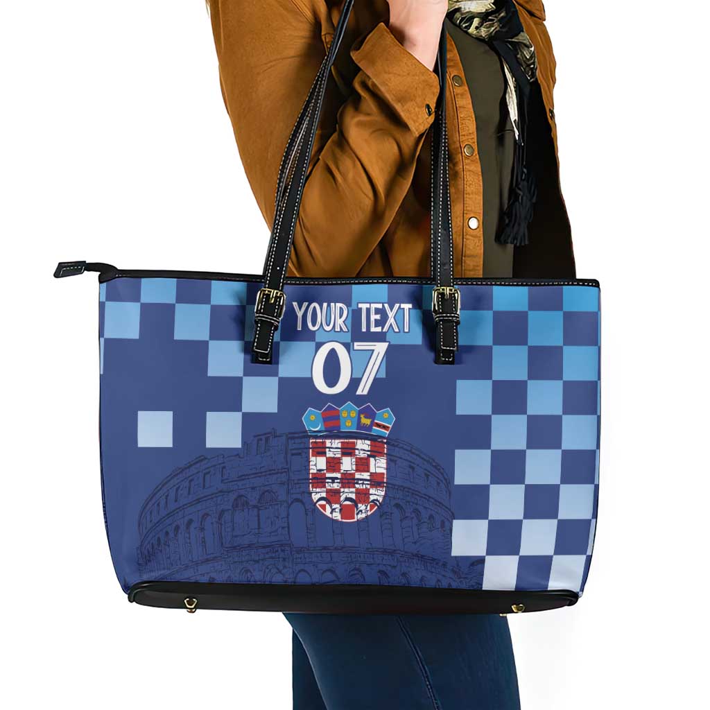 Croatia Football 2025 Custom Leather Tote Bag Blue Hrvatska Kockasti - Pula Arena