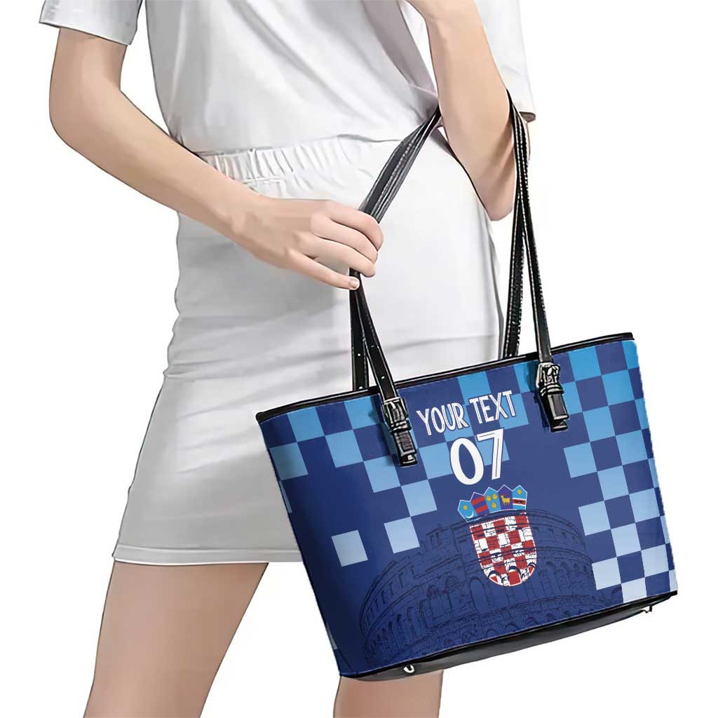 Croatia Football 2025 Custom Leather Tote Bag Blue Hrvatska Kockasti - Pula Arena