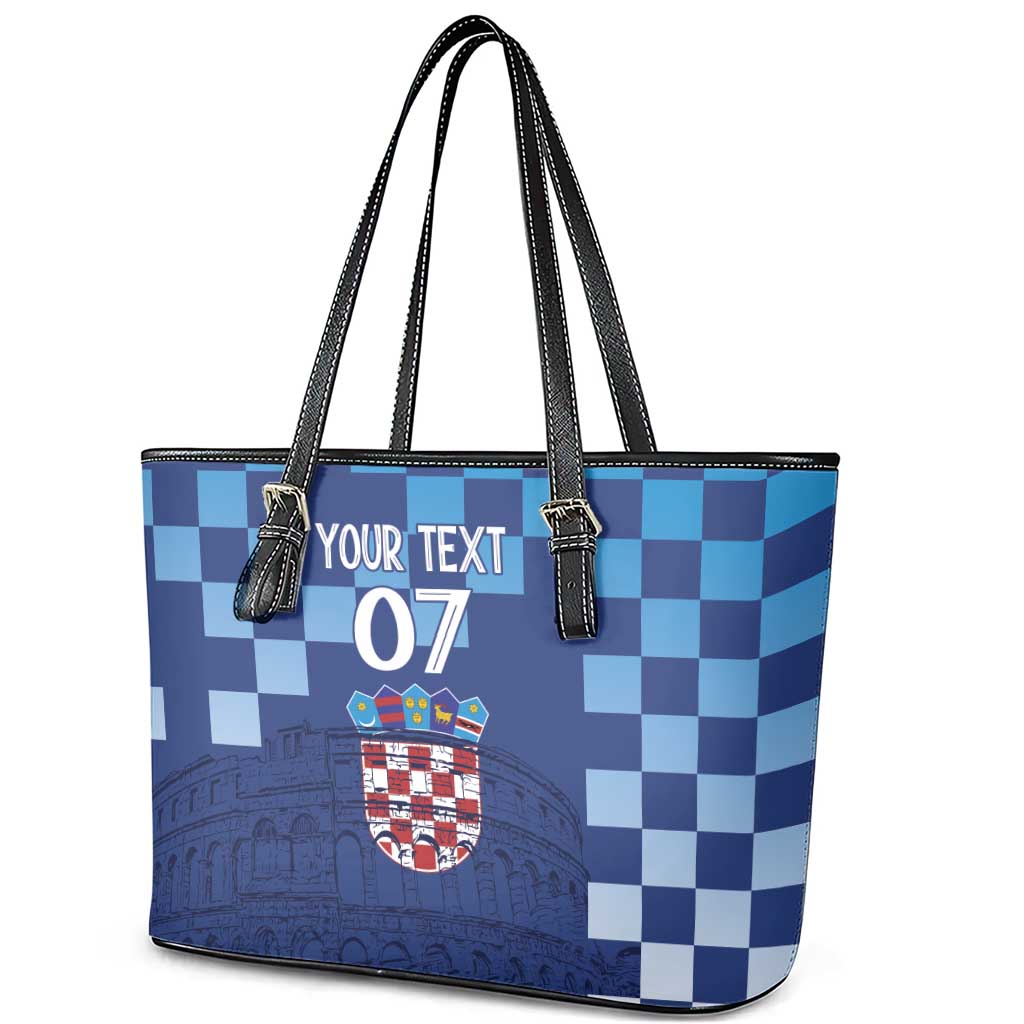 Croatia Football 2025 Custom Leather Tote Bag Blue Hrvatska Kockasti - Pula Arena
