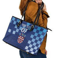 Croatia Football 2025 Custom Leather Tote Bag Blue Hrvatska Kockasti - Pula Arena