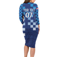 Croatia Football 2025 Custom Long Sleeve Bodycon Dress Blue Hrvatska Kockasti - Pula Arena