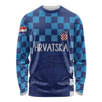 Croatia Football 2025 Custom Long Sleeve Shirt Blue Hrvatska Kockasti - Pula Arena