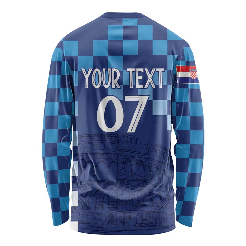 Croatia Football 2025 Custom Long Sleeve Shirt Blue Hrvatska Kockasti - Pula Arena