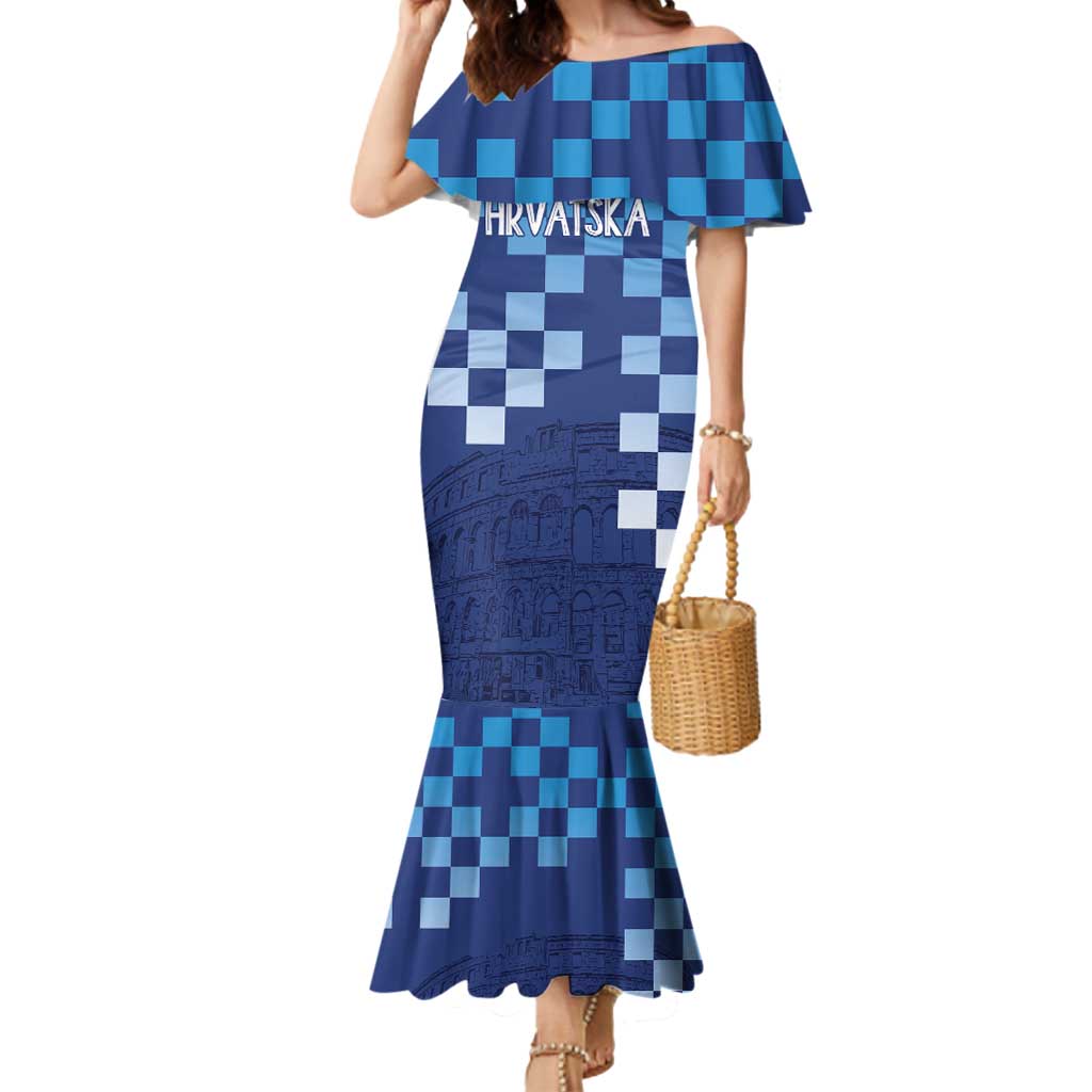 Croatia Football 2025 Custom Mermaid Dress Blue Hrvatska Kockasti - Pula Arena